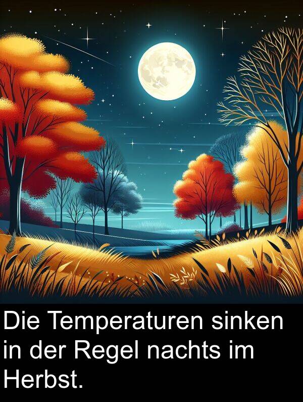 sinken: Die Temperaturen sinken in der Regel nachts im Herbst.