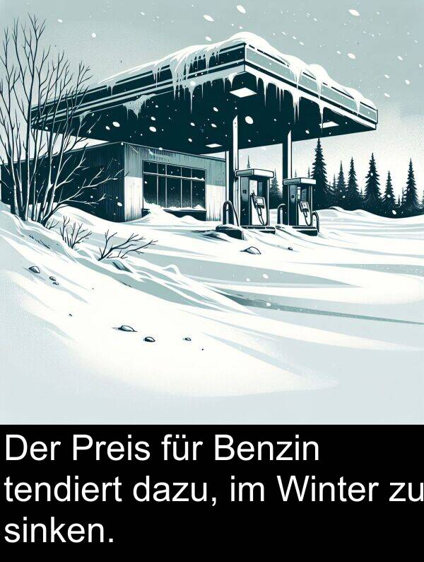 sinken: Der Preis für Benzin tendiert dazu, im Winter zu sinken.