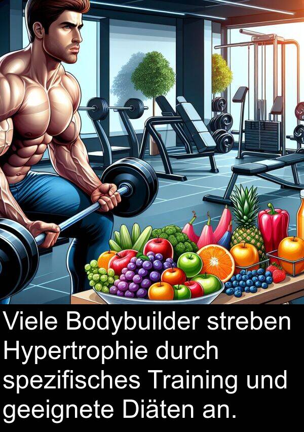 geeignete: Viele Bodybuilder streben Hypertrophie durch spezifisches Training und geeignete Diäten an.