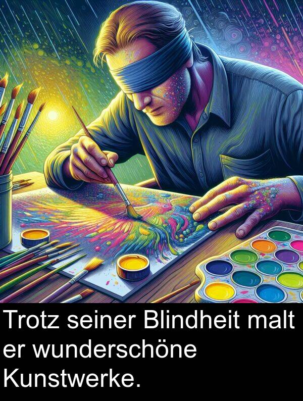 Kunstwerke: Trotz seiner Blindheit malt er wunderschöne Kunstwerke.