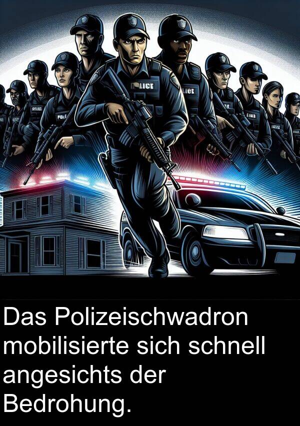 angesichts: Das Polizeischwadron mobilisierte sich schnell angesichts der Bedrohung.