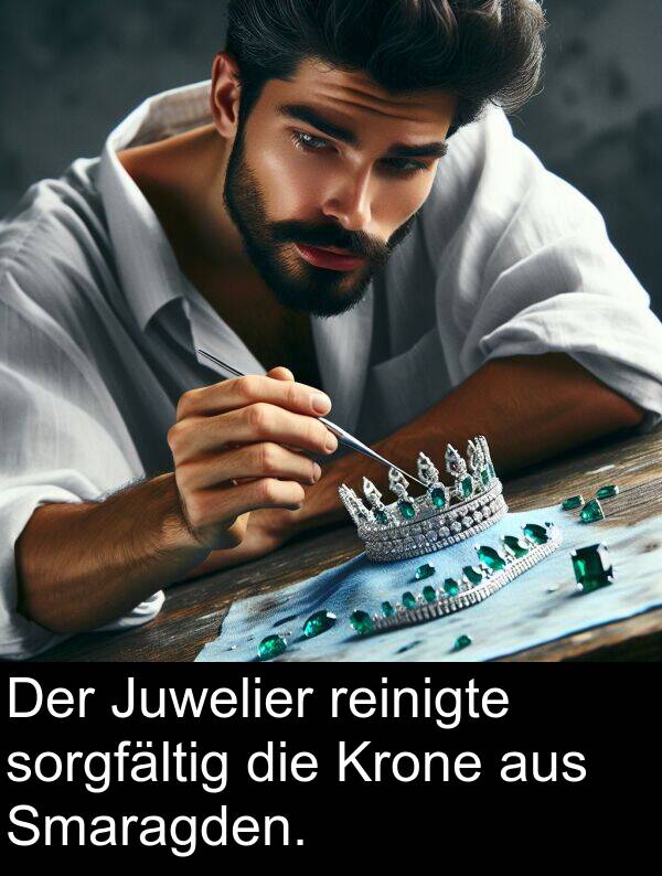 Krone: Der Juwelier reinigte sorgfältig die Krone aus Smaragden.