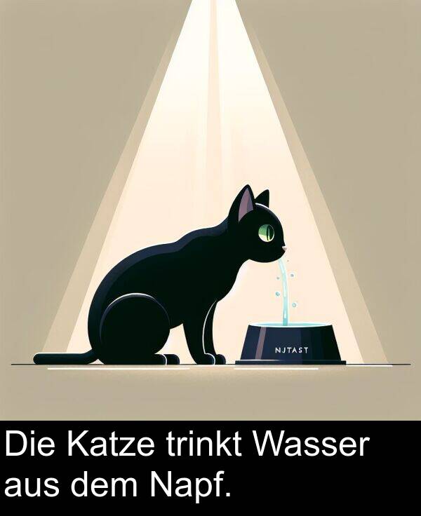 Katze: Die Katze trinkt Wasser aus dem Napf.