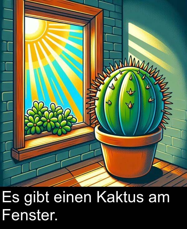 Kaktus: Es gibt einen Kaktus am Fenster.