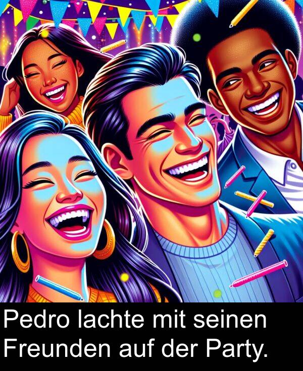 Freunden: Pedro lachte mit seinen Freunden auf der Party.