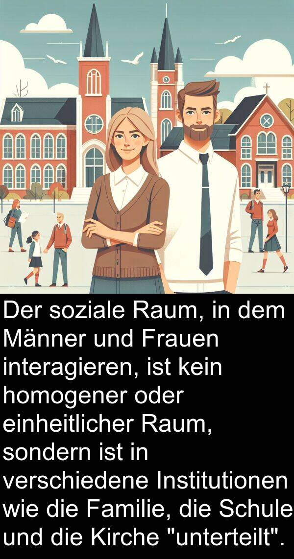 Frauen: Der soziale Raum, in dem Männer und Frauen interagieren, ist kein homogener oder einheitlicher Raum, sondern ist in verschiedene Institutionen wie die Familie, die Schule und die Kirche "unterteilt".