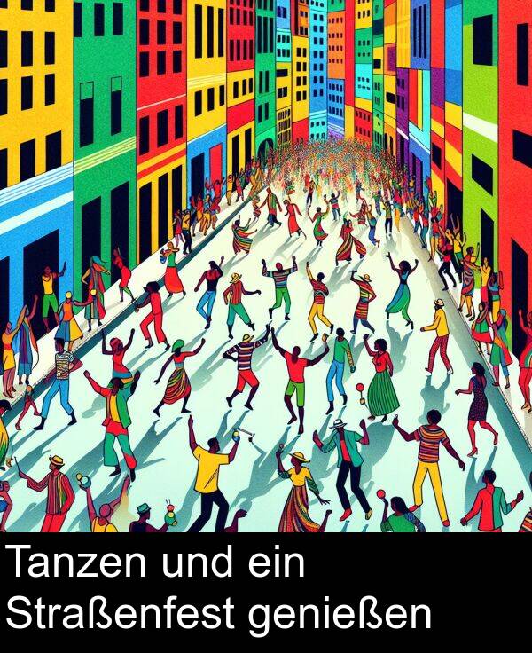 ein: Tanzen und ein Straßenfest genießen