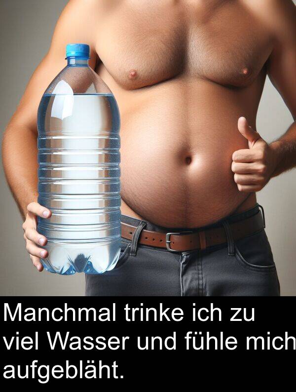 aufgebläht: Manchmal trinke ich zu viel Wasser und fühle mich aufgebläht.