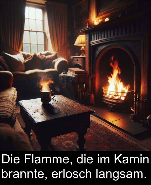 Flamme: Die Flamme, die im Kamin brannte, erlosch langsam.