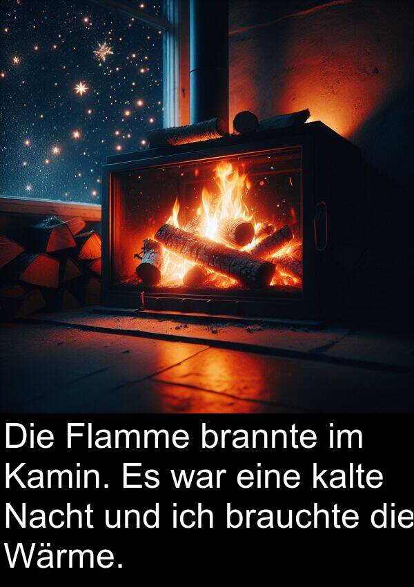 Flamme: Die Flamme brannte im Kamin. Es war eine kalte Nacht und ich brauchte die Wärme.