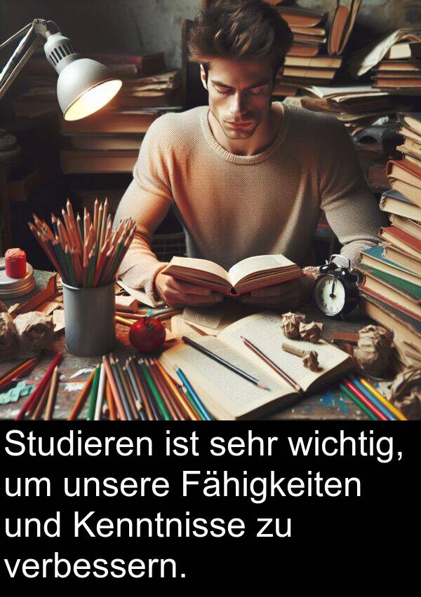 Kenntnisse: Studieren ist sehr wichtig, um unsere Fähigkeiten und Kenntnisse zu verbessern.