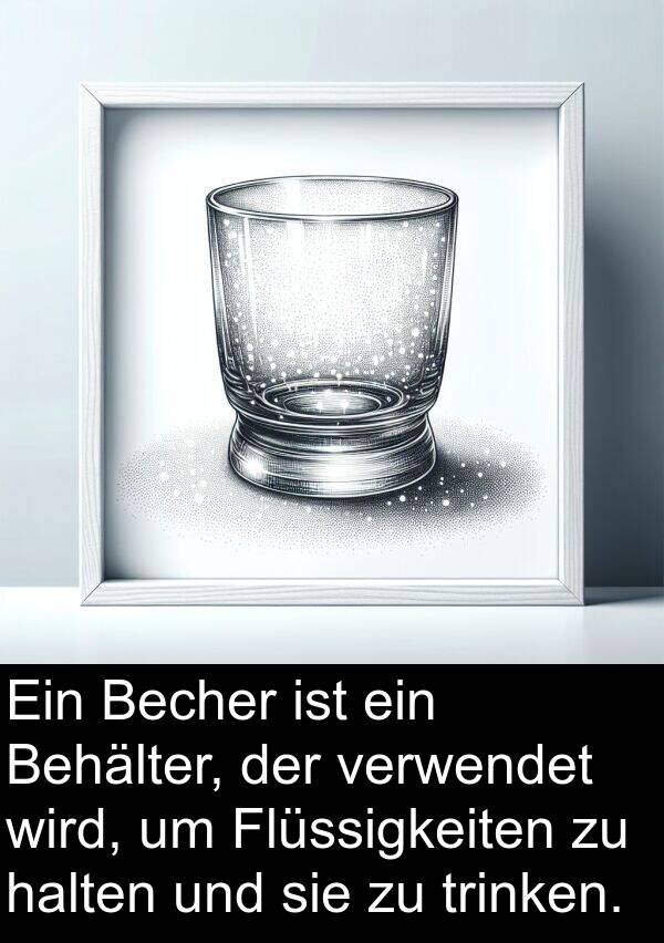 Flüssigkeiten: Ein Becher ist ein Behälter, der verwendet wird, um Flüssigkeiten zu halten und sie zu trinken.