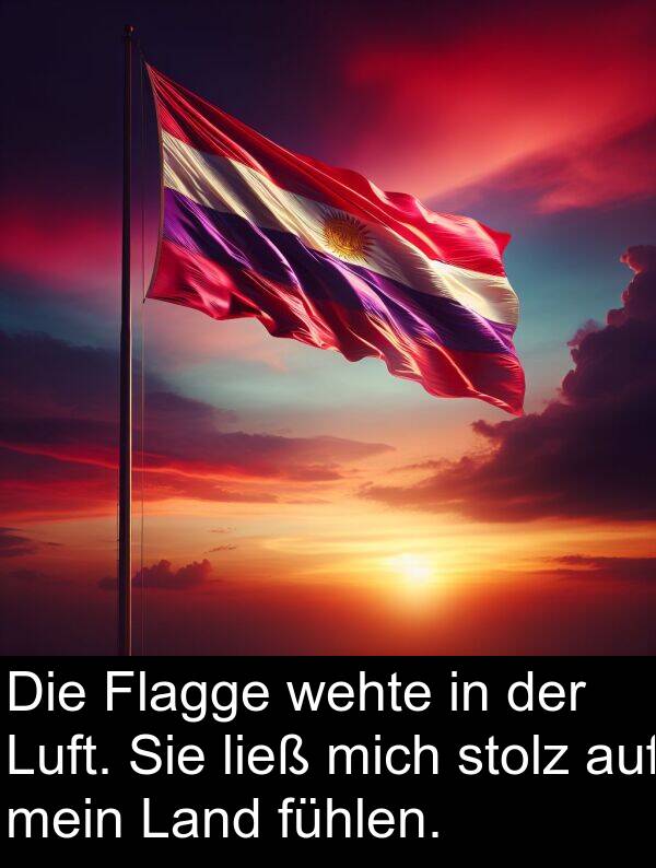 Flagge: Die Flagge wehte in der Luft. Sie ließ mich stolz auf mein Land fühlen.