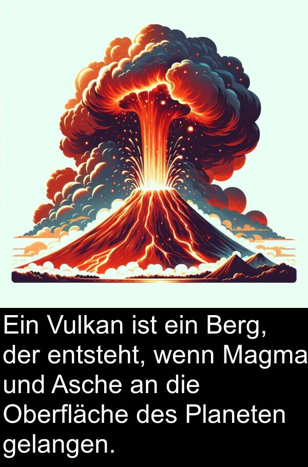 Magma: Ein Vulkan ist ein Berg, der entsteht, wenn Magma und Asche an die Oberfläche des Planeten gelangen.