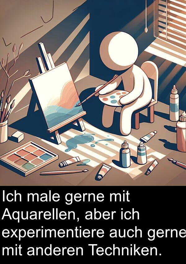 aber: Ich male gerne mit Aquarellen, aber ich experimentiere auch gerne mit anderen Techniken.