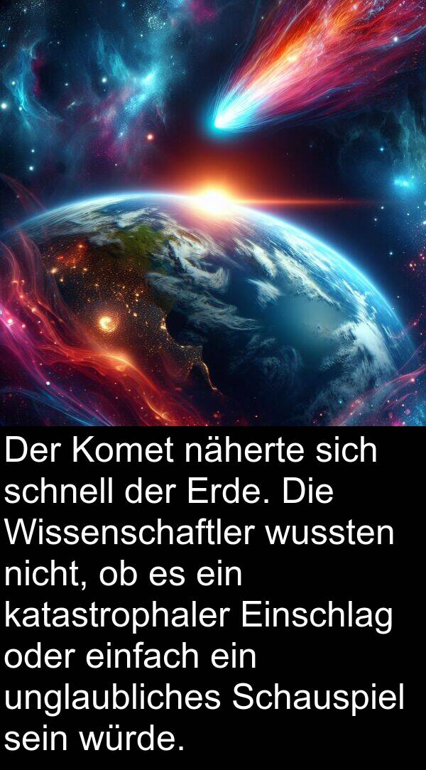 einfach: Der Komet näherte sich schnell der Erde. Die Wissenschaftler wussten nicht, ob es ein katastrophaler Einschlag oder einfach ein unglaubliches Schauspiel sein würde.