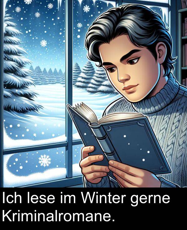 Ich: Ich lese im Winter gerne Kriminalromane.