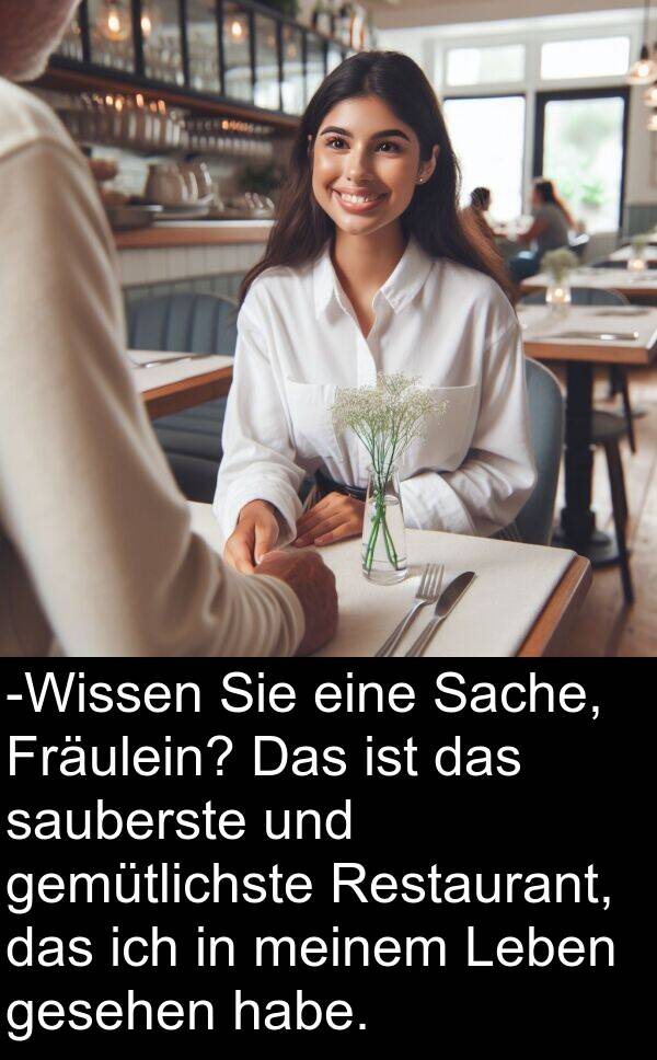 Fräulein: -Wissen Sie eine Sache, Fräulein? Das ist das sauberste und gemütlichste Restaurant, das ich in meinem Leben gesehen habe.