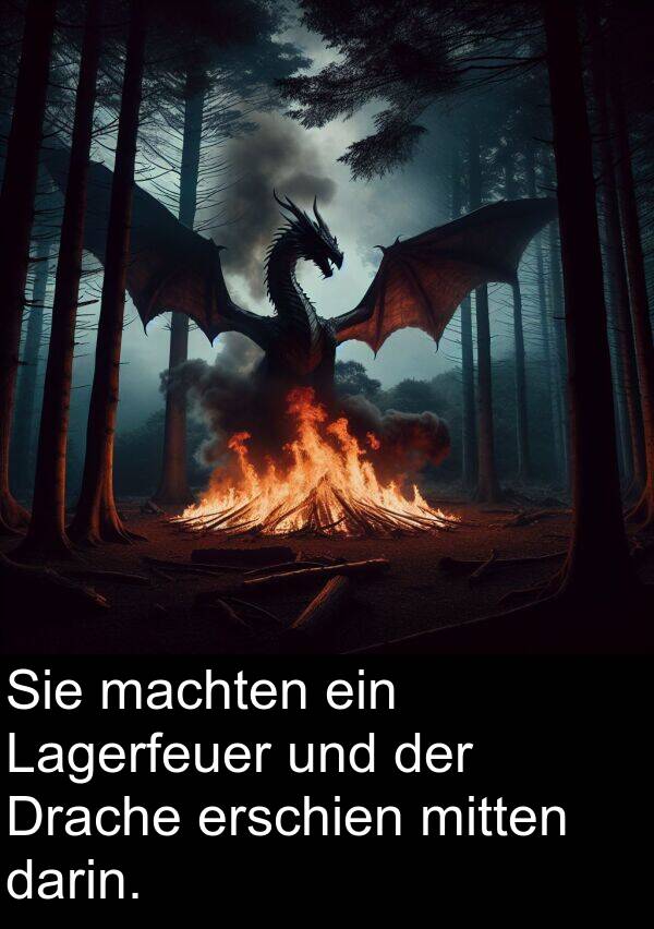 Lagerfeuer: Sie machten ein Lagerfeuer und der Drache erschien mitten darin.