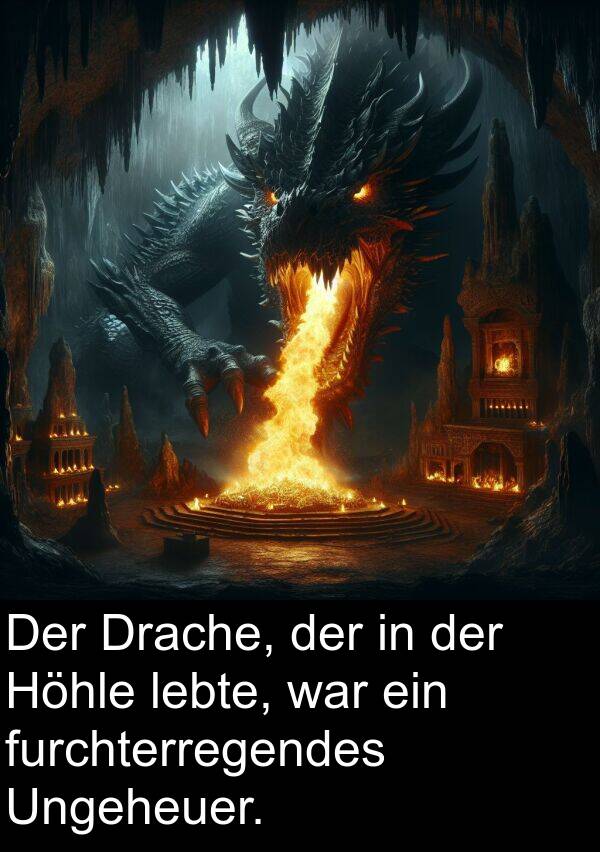 lebte: Der Drache, der in der Höhle lebte, war ein furchterregendes Ungeheuer.