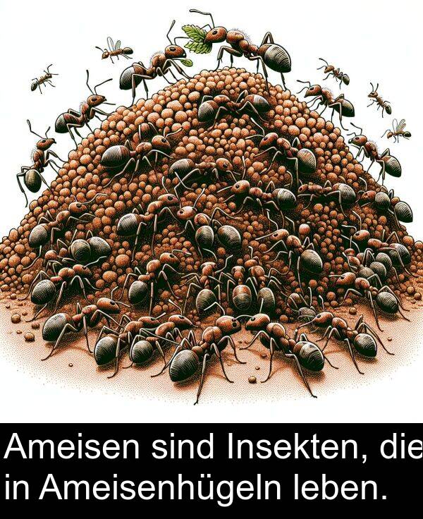 Insekten: Ameisen sind Insekten, die in Ameisenhügeln leben.