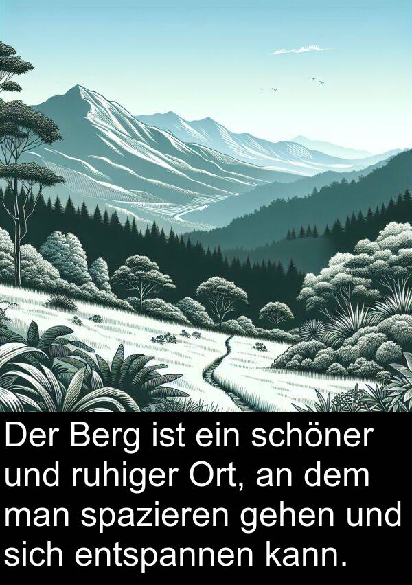 gehen: Der Berg ist ein schöner und ruhiger Ort, an dem man spazieren gehen und sich entspannen kann.