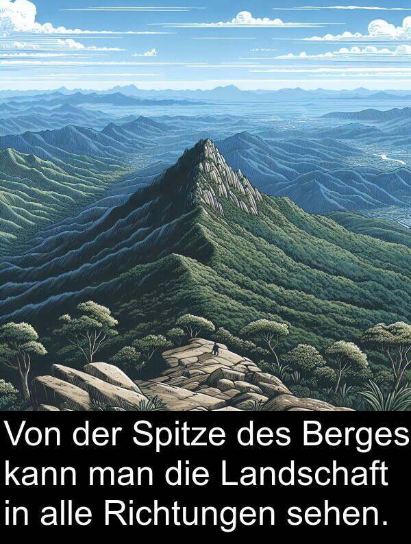 sehen: Von der Spitze des Berges kann man die Landschaft in alle Richtungen sehen.