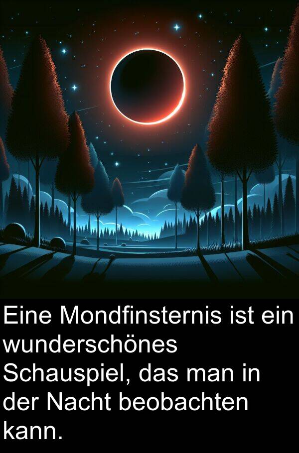 Nacht: Eine Mondfinsternis ist ein wunderschönes Schauspiel, das man in der Nacht beobachten kann.