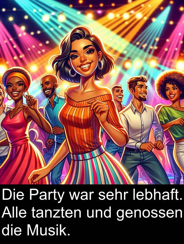 tanzten: Die Party war sehr lebhaft. Alle tanzten und genossen die Musik.