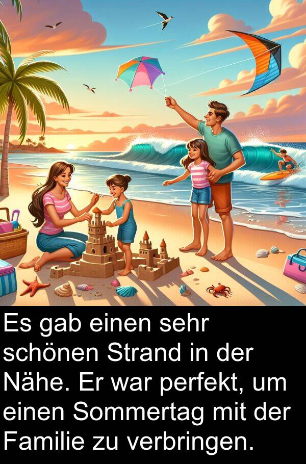 verbringen: Es gab einen sehr schönen Strand in der Nähe. Er war perfekt, um einen Sommertag mit der Familie zu verbringen.