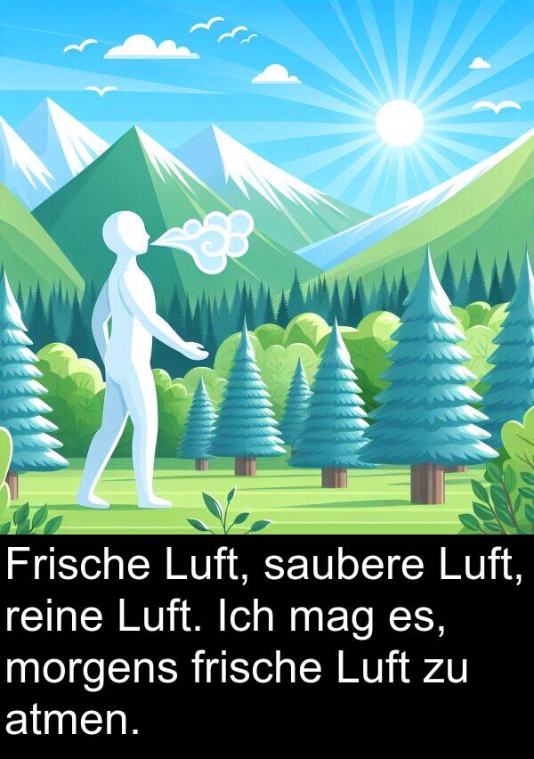 mag: Frische Luft, saubere Luft, reine Luft. Ich mag es, morgens frische Luft zu atmen.