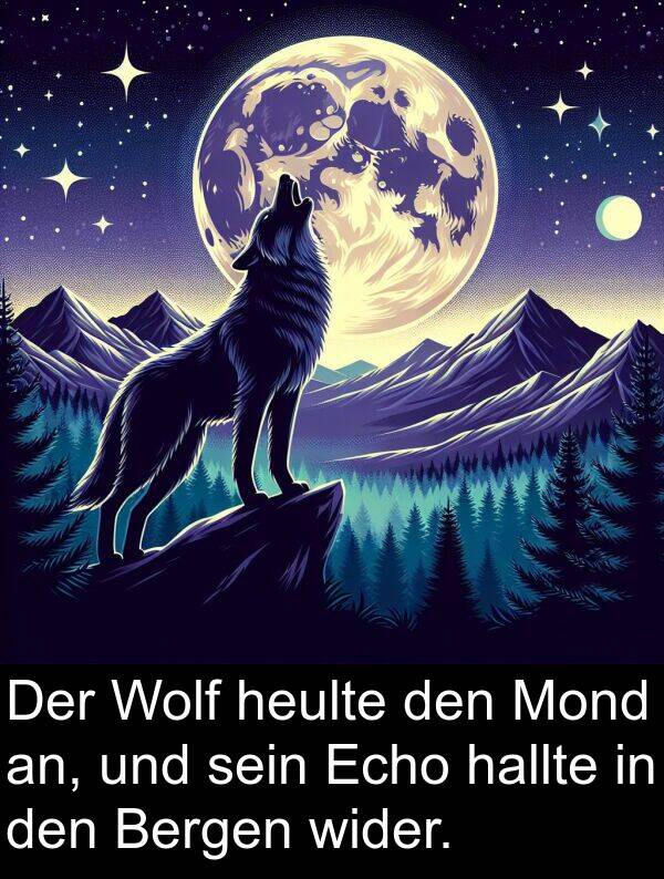 Echo: Der Wolf heulte den Mond an, und sein Echo hallte in den Bergen wider.