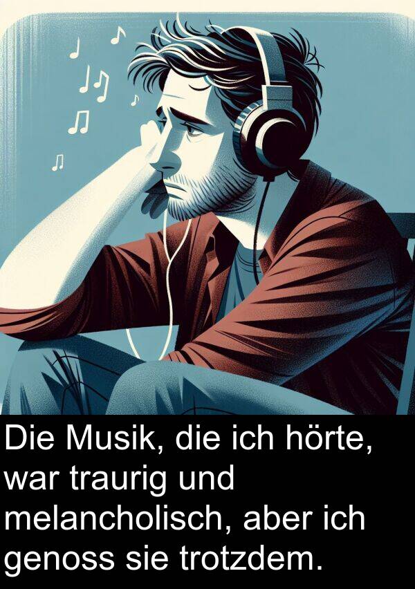 aber: Die Musik, die ich hörte, war traurig und melancholisch, aber ich genoss sie trotzdem.