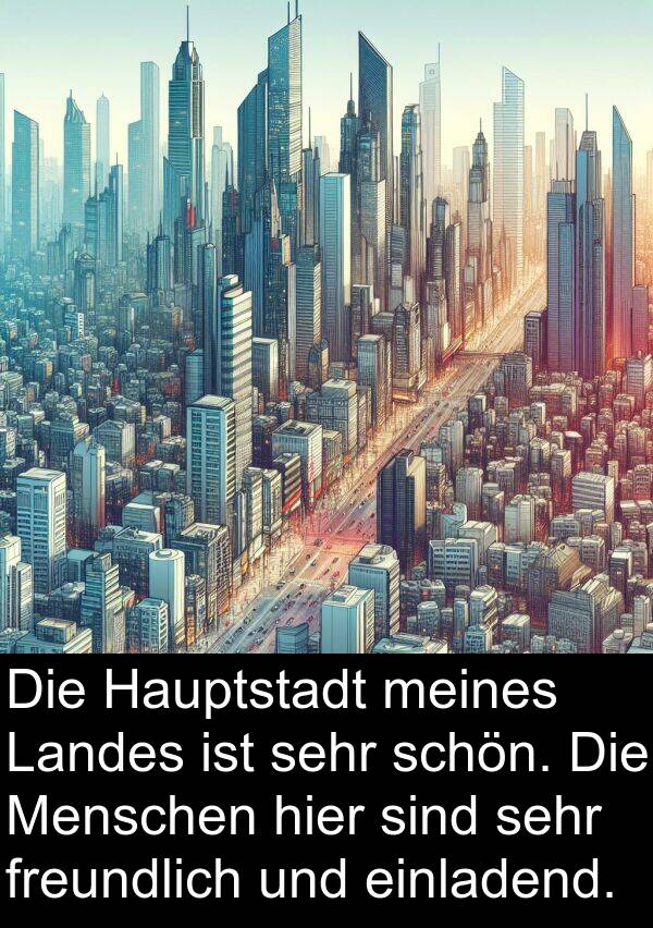 freundlich: Die Hauptstadt meines Landes ist sehr schön. Die Menschen hier sind sehr freundlich und einladend.