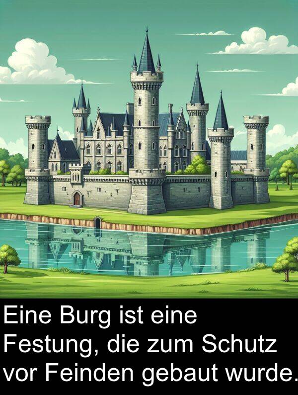 gebaut: Eine Burg ist eine Festung, die zum Schutz vor Feinden gebaut wurde.