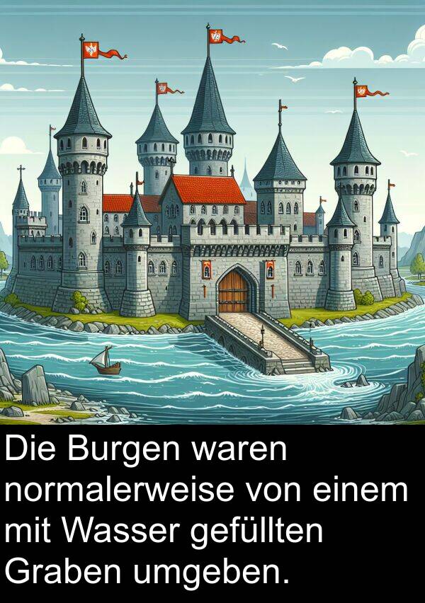 gefüllten: Die Burgen waren normalerweise von einem mit Wasser gefüllten Graben umgeben.