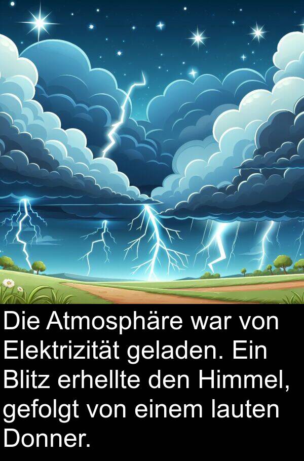 Donner: Die Atmosphäre war von Elektrizität geladen. Ein Blitz erhellte den Himmel, gefolgt von einem lauten Donner.