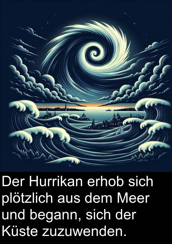 Meer: Der Hurrikan erhob sich plötzlich aus dem Meer und begann, sich der Küste zuzuwenden.