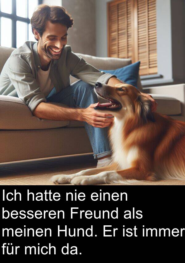 Hund: Ich hatte nie einen besseren Freund als meinen Hund. Er ist immer für mich da.