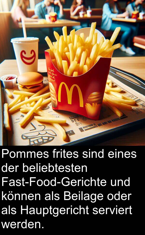 können: Pommes frites sind eines der beliebtesten Fast-Food-Gerichte und können als Beilage oder als Hauptgericht serviert werden.