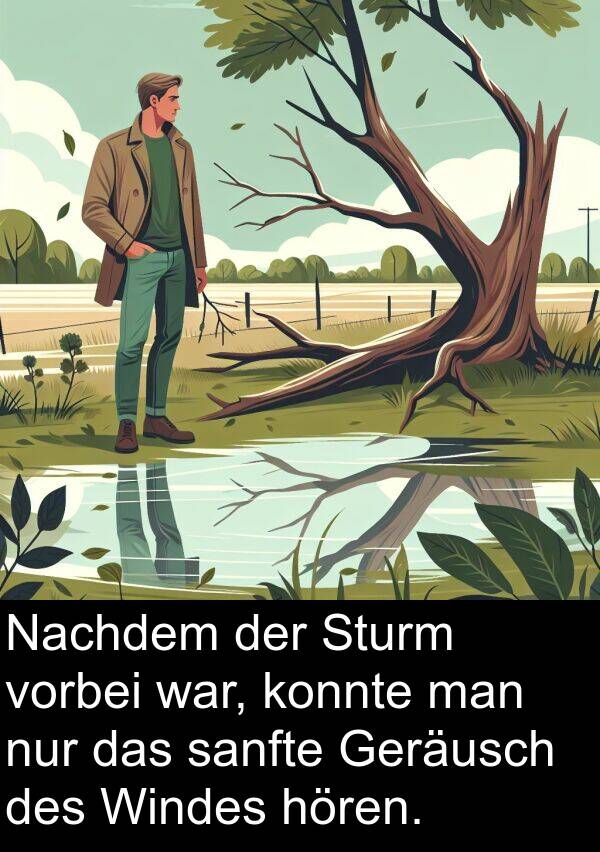 Nachdem: Nachdem der Sturm vorbei war, konnte man nur das sanfte Geräusch des Windes hören.