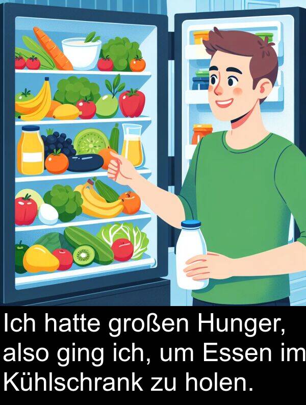 Kühlschrank: Ich hatte großen Hunger, also ging ich, um Essen im Kühlschrank zu holen.