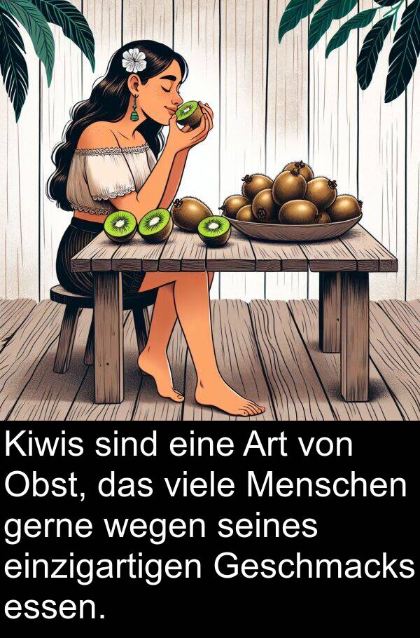 Kiwis: Kiwis sind eine Art von Obst, das viele Menschen gerne wegen seines einzigartigen Geschmacks essen.