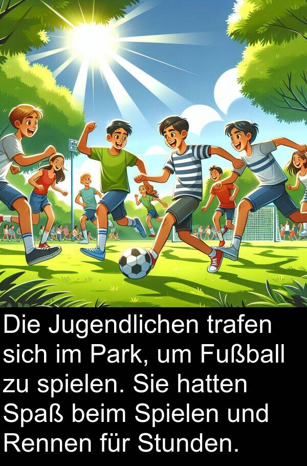 Jugendlichen: Die Jugendlichen trafen sich im Park, um Fußball zu spielen. Sie hatten Spaß beim Spielen und Rennen für Stunden.