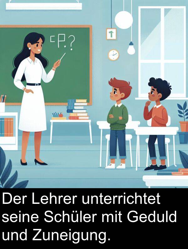 Geduld: Der Lehrer unterrichtet seine Schüler mit Geduld und Zuneigung.