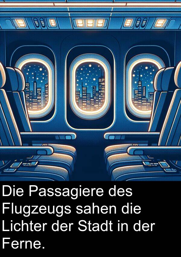 Passagiere: Die Passagiere des Flugzeugs sahen die Lichter der Stadt in der Ferne.