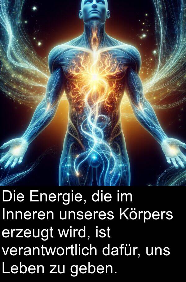 verantwortlich: Die Energie, die im Inneren unseres Körpers erzeugt wird, ist verantwortlich dafür, uns Leben zu geben.