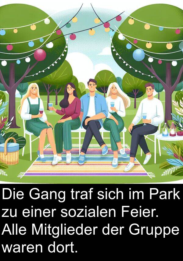 waren: Die Gang traf sich im Park zu einer sozialen Feier. Alle Mitglieder der Gruppe waren dort.