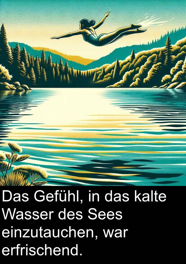 kalte: Das Gefühl, in das kalte Wasser des Sees einzutauchen, war erfrischend.