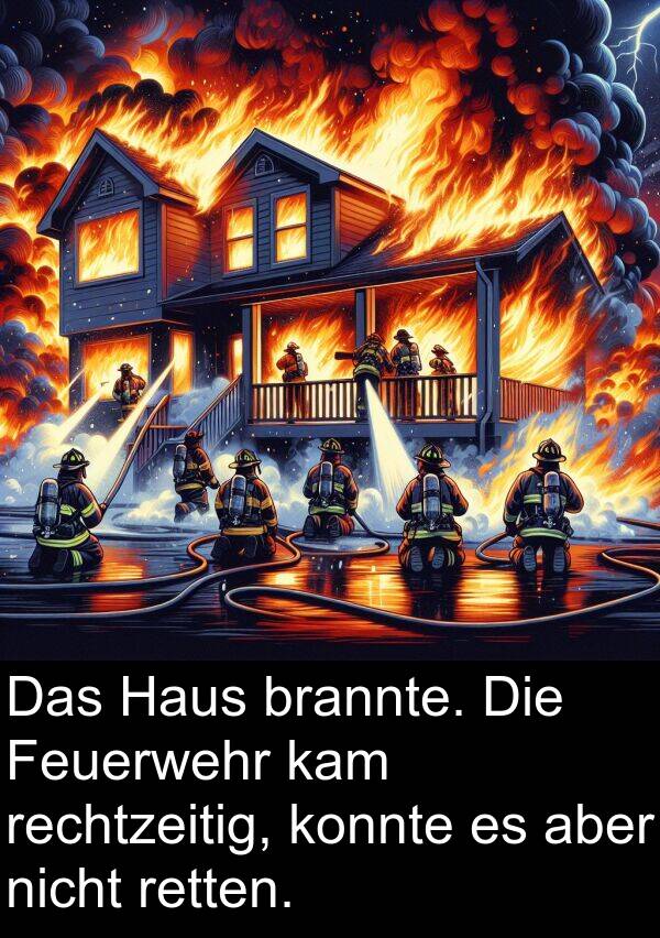 Feuerwehr: Das Haus brannte. Die Feuerwehr kam rechtzeitig, konnte es aber nicht retten.